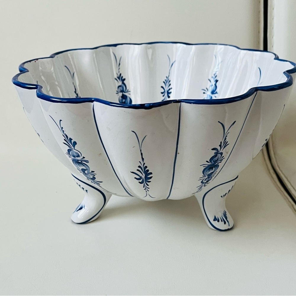 Hand Painted Footed Blue/white Ceramic Bowl Portuguese - Picture 9 of 11